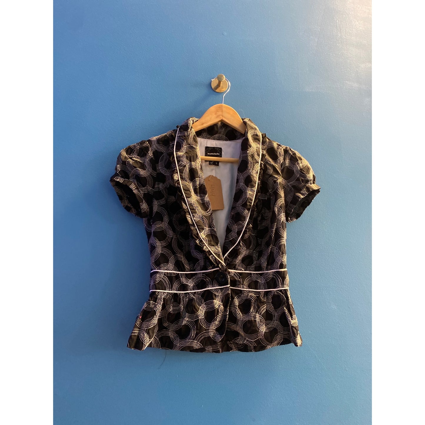 Y2K My Michelle Black/White Puff Sleeve One Button Blazer Jacket Girl's Size 5