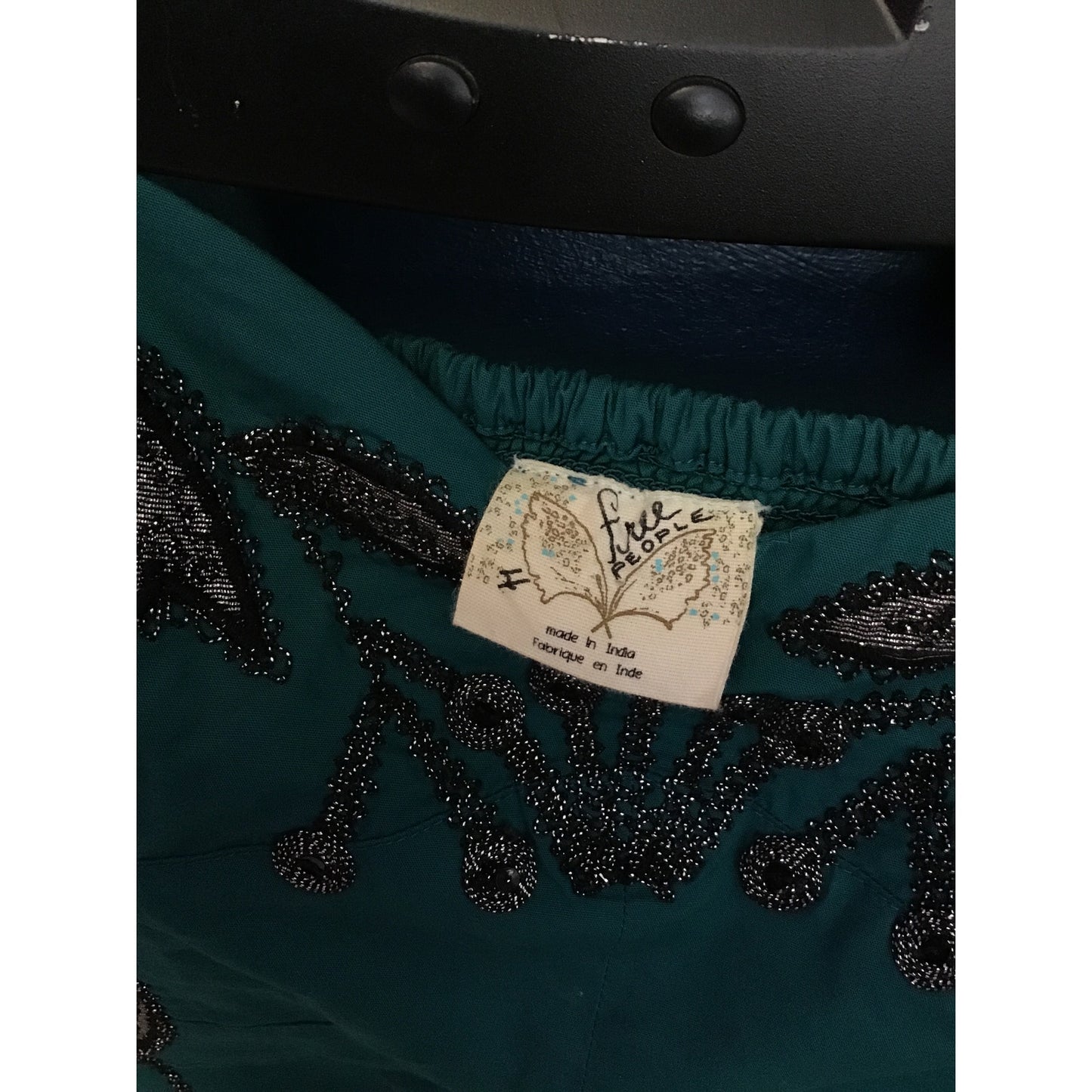 Free People Emerald Bodycon Mini Dress w/ Silver Black Embroidery Women's Size 4
