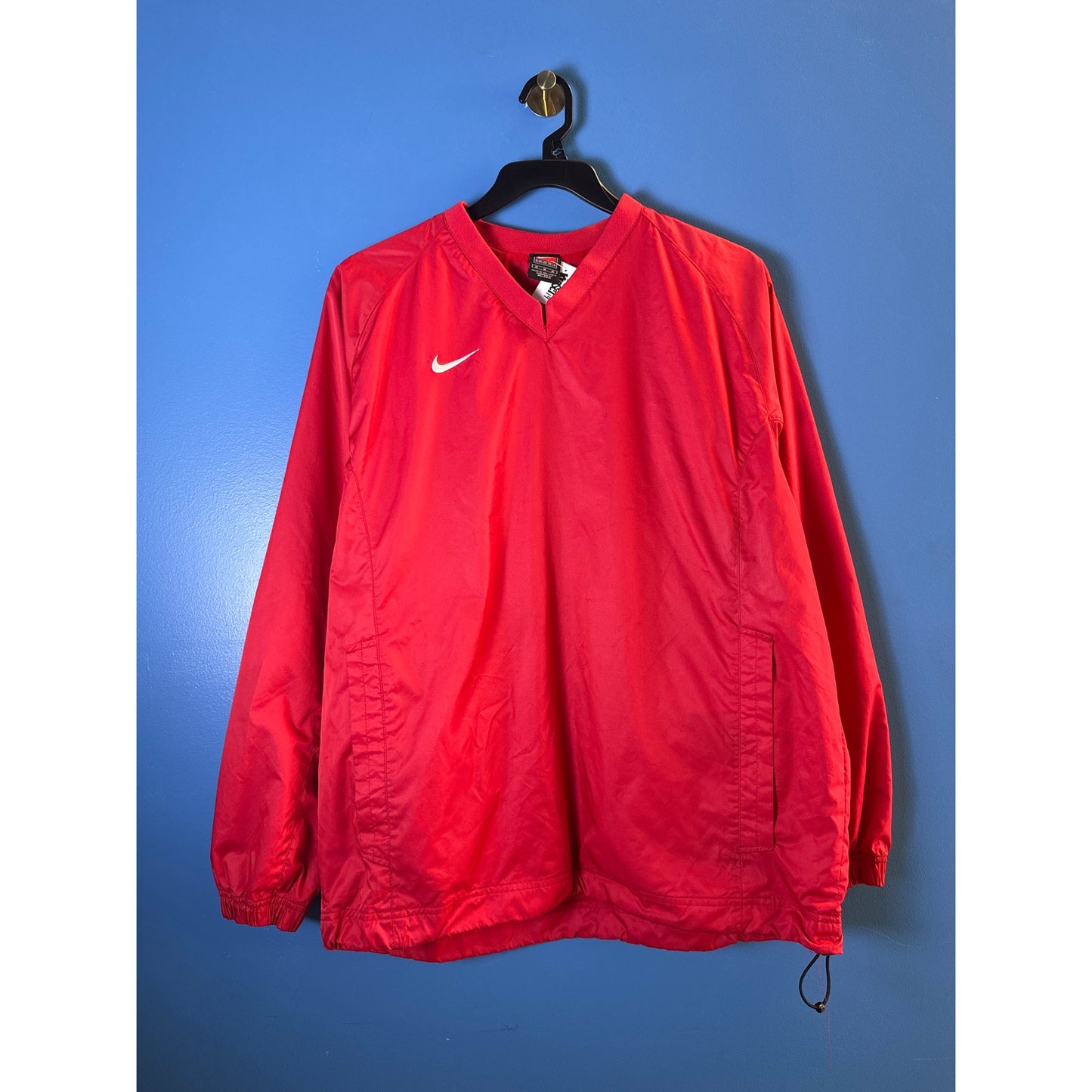 90s Vintage Nike Red V-Neck Pullover Windbreaker Jacket Logo Print Mens Medium