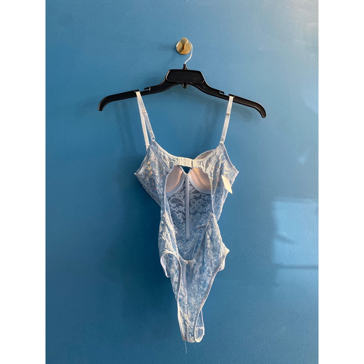 Light Blue Floral Lace Teddy Bodysuit Women's Size Small