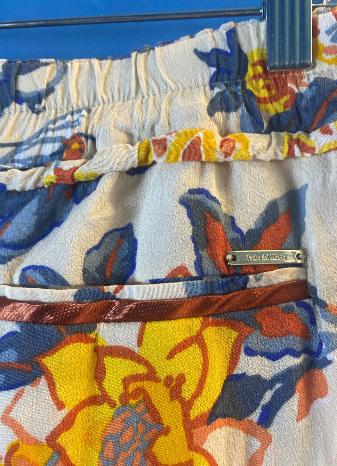 Pedro del Hierro White Yellow Blue Floral Tie Waist Joggers Pants Women's Medium