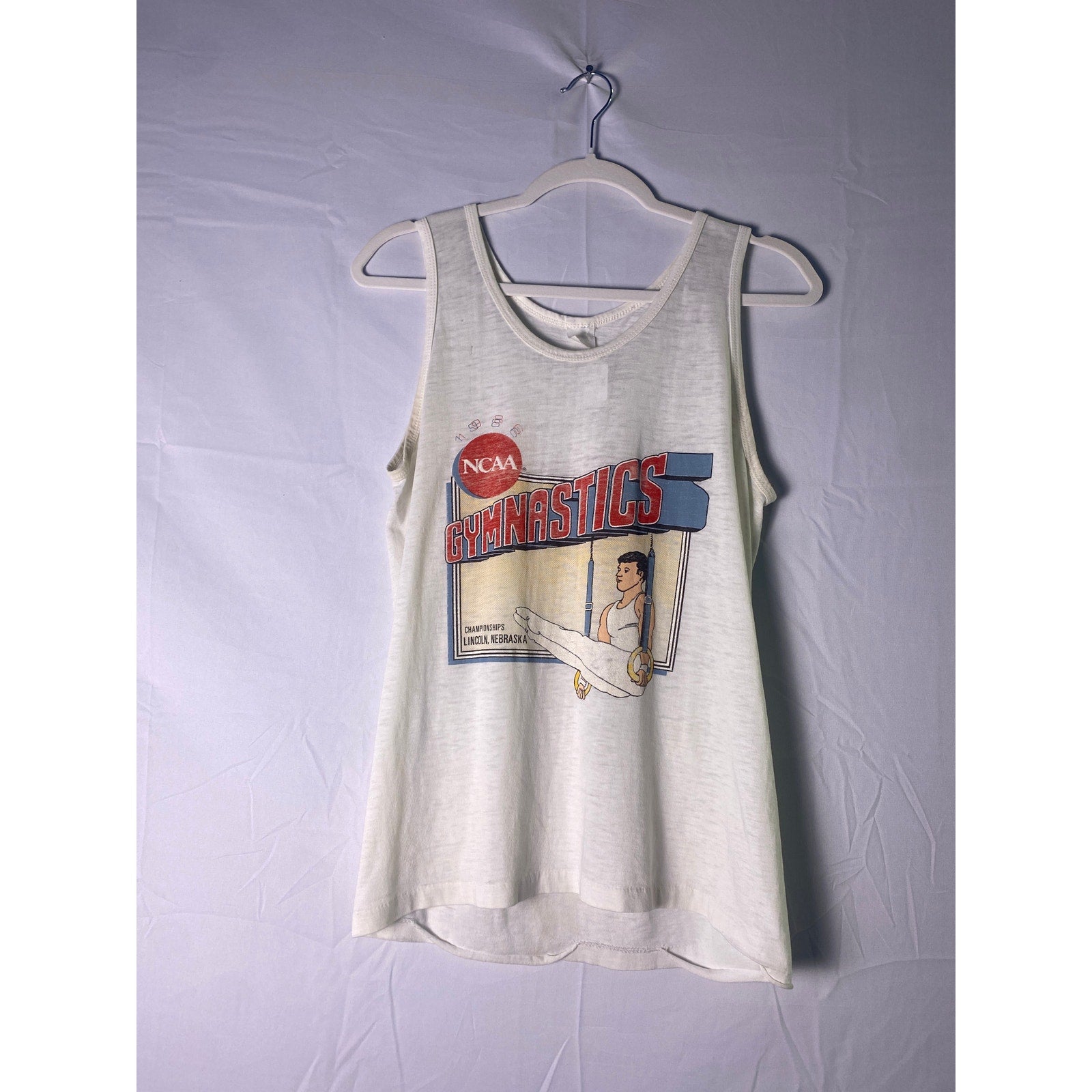 Vintage NCAA Gymnastics Championship Lincoln, Nebraska White Tank Top Mens Small