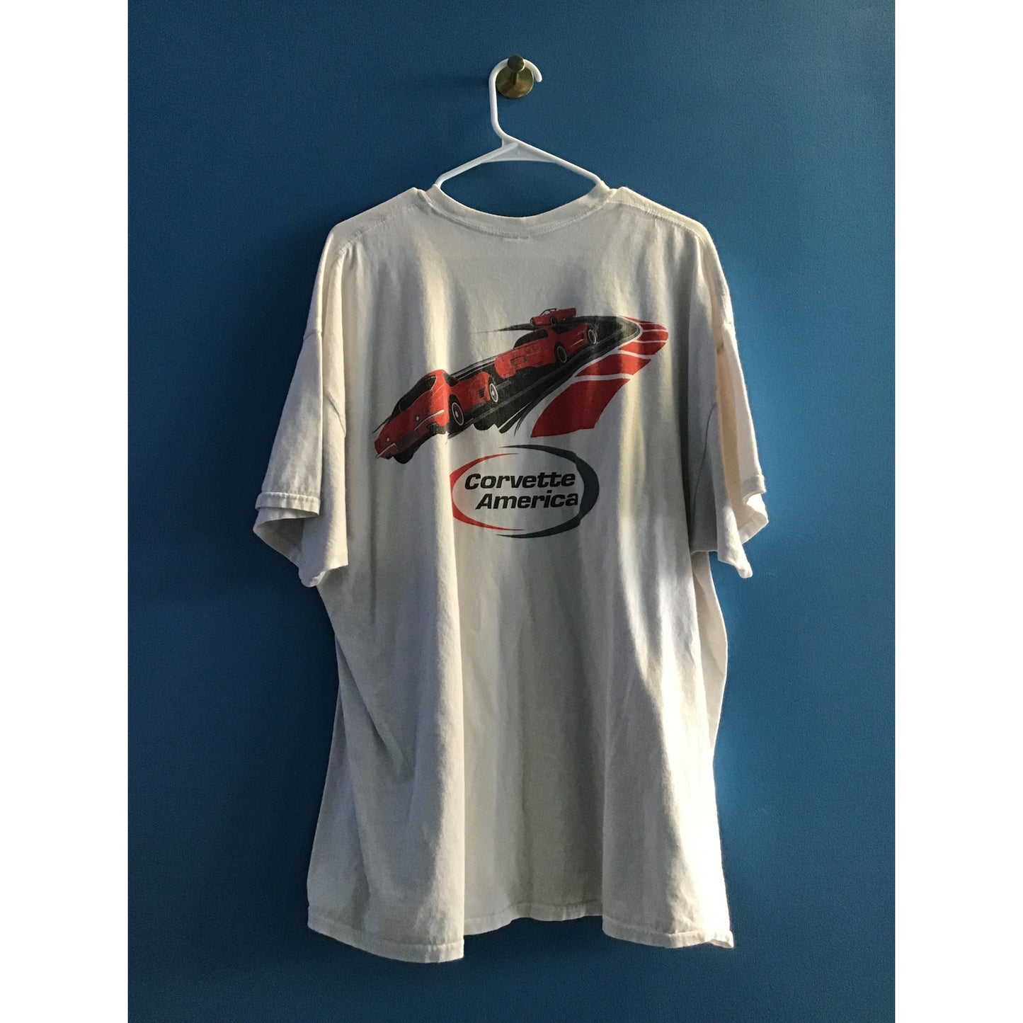Gildan Corvette America Graphic Print White Shirt Crew Neck Short Sleeve 2XL