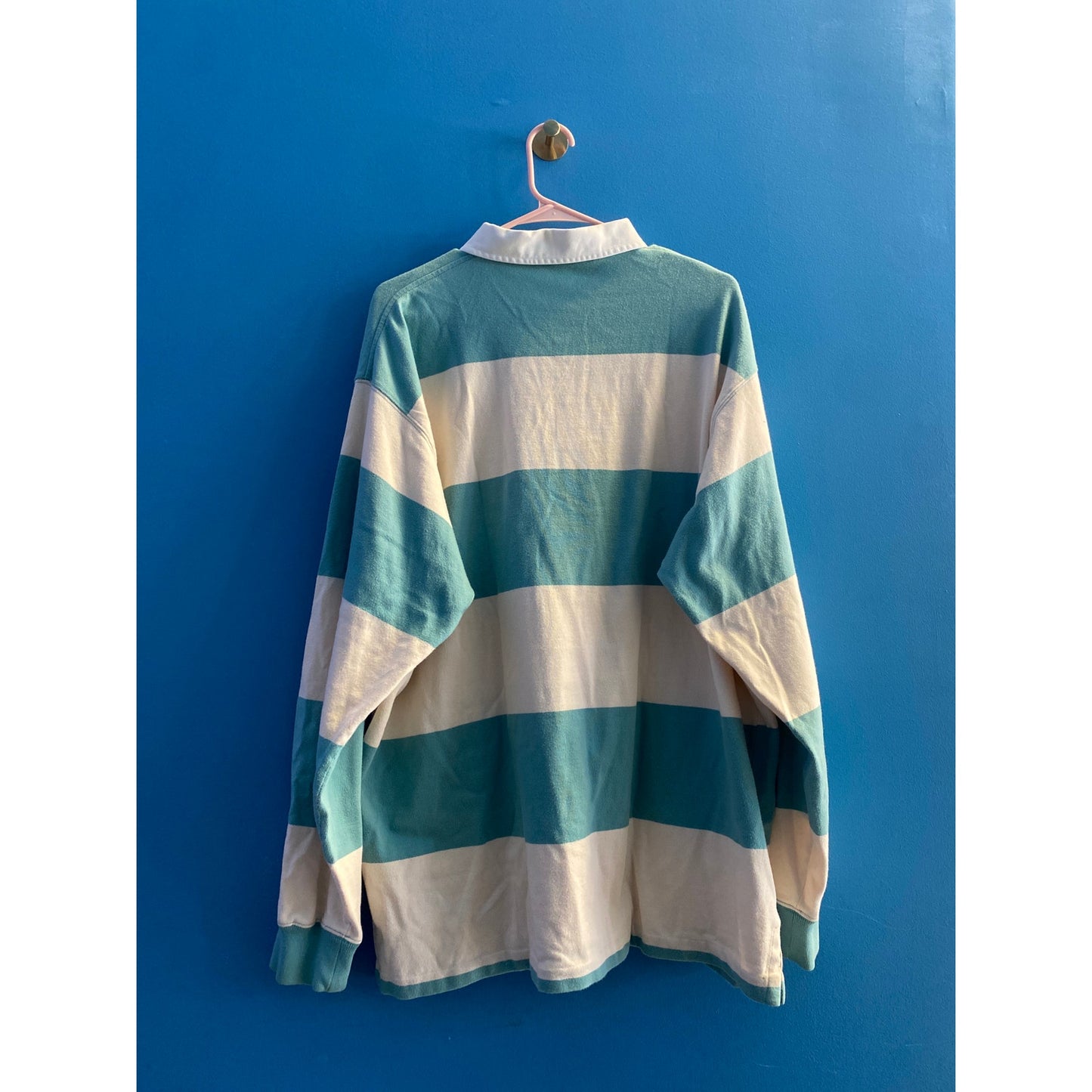 Vintage Polo by Ralph Lauren White Green Striped Long Sleeve Polo Shirt XL