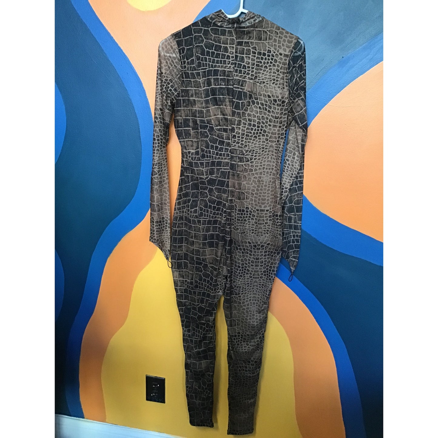 Fashion Nova Sexy In Snake Mesh Jumpsuit Brown Long Sleeve Women's Size Large