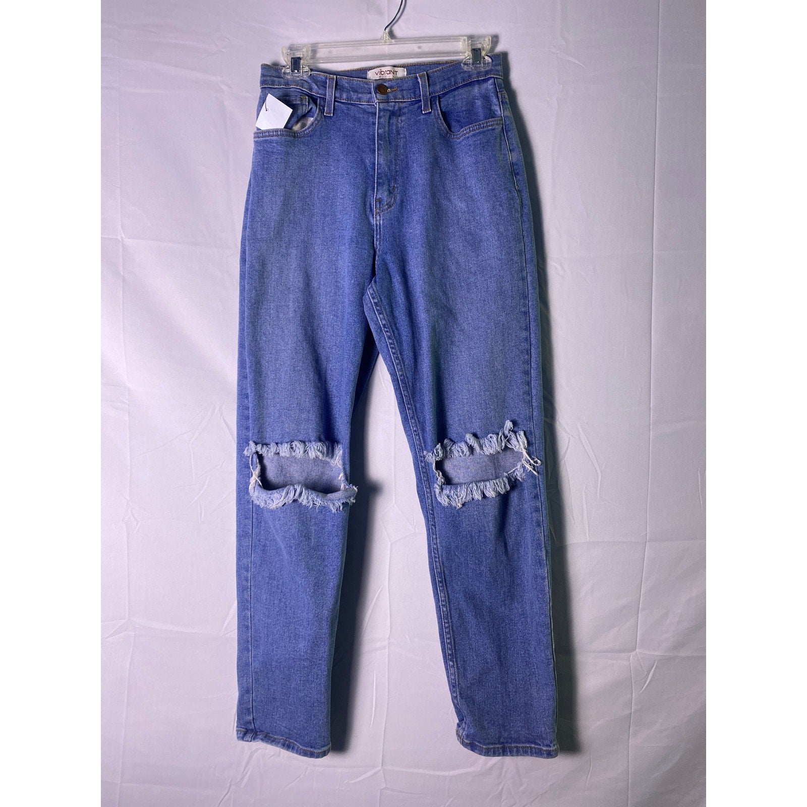 Vibrant M.I.U Distressed Straight Leg Jeans Blue Denim Women's Size 9 (W28)