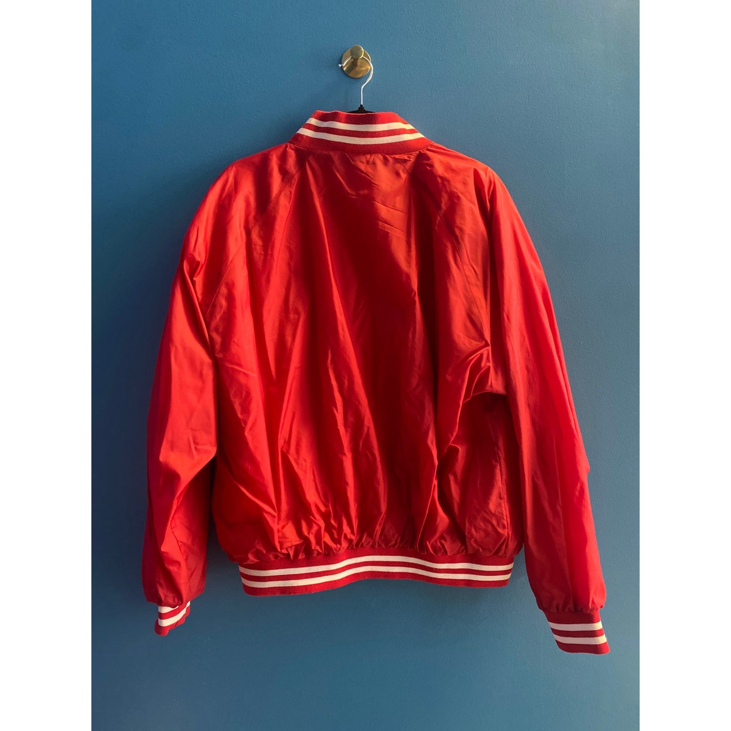 Haband Red White Stripes Nylon Full Zip Varsity/Bomber Jacket Men's Size Large