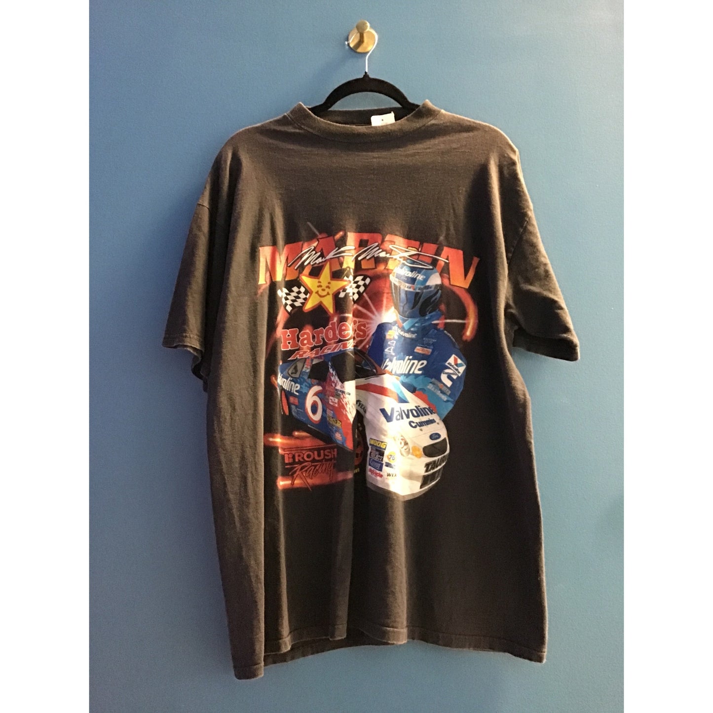 Hardee's Racing Valvoline Exide Martin Burton Print Black Shirt Men's Size XL