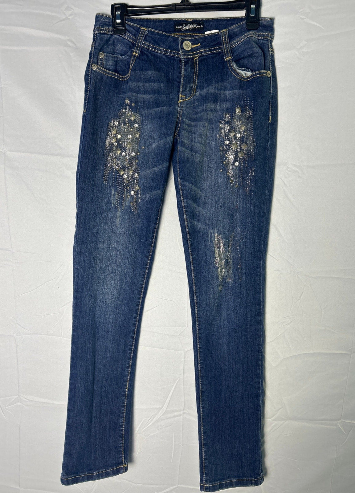 Southpole Embellished Beads Skinny Blue Denim Jeans Dark Wash Junior Size 7