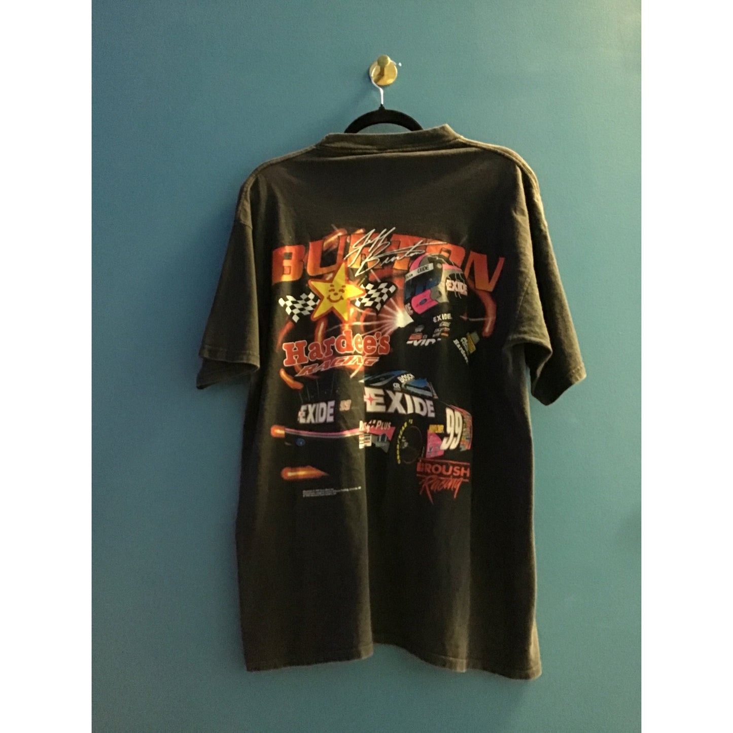 Hardee's Racing Valvoline Exide Martin Burton Print Black Shirt Men's Size XL