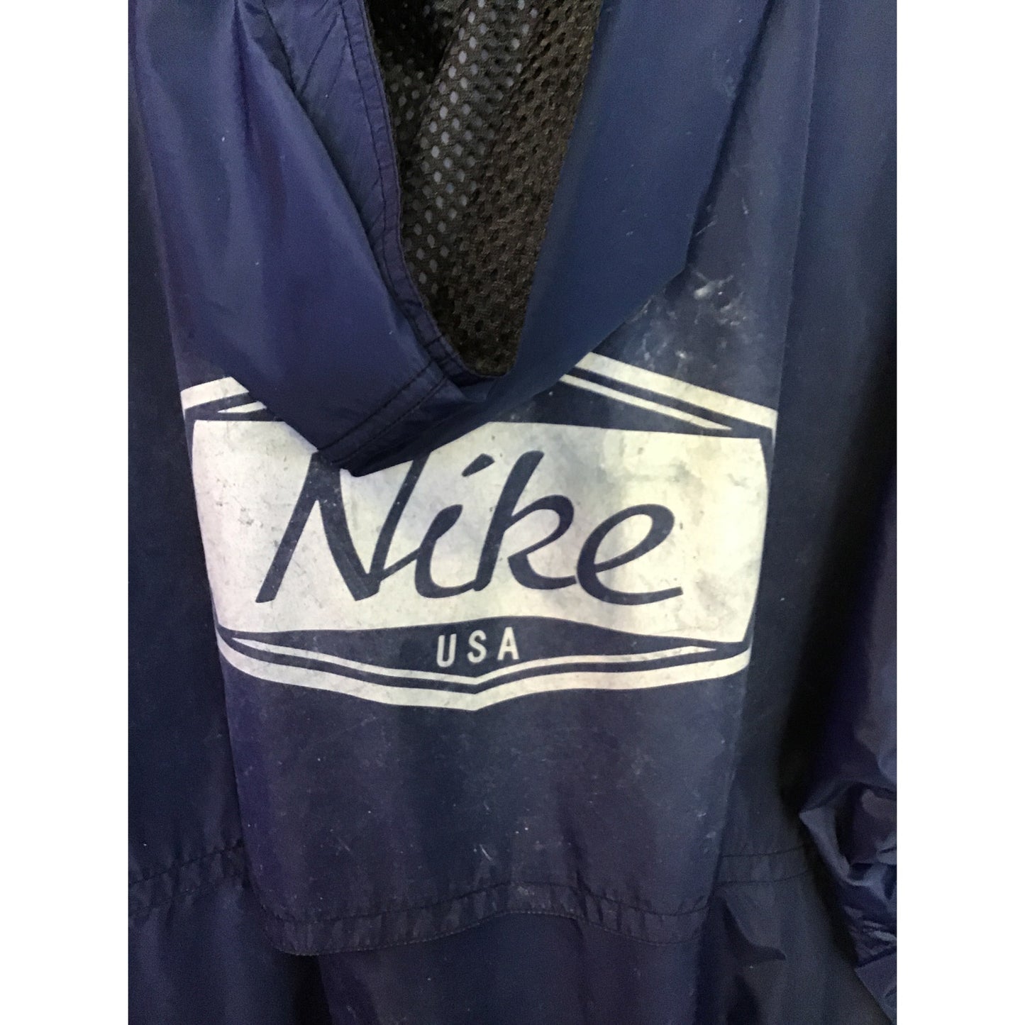 90s NIKE Jacket Football USA Soccer Hooded Coat Windbreaker Blue Full Zip XL