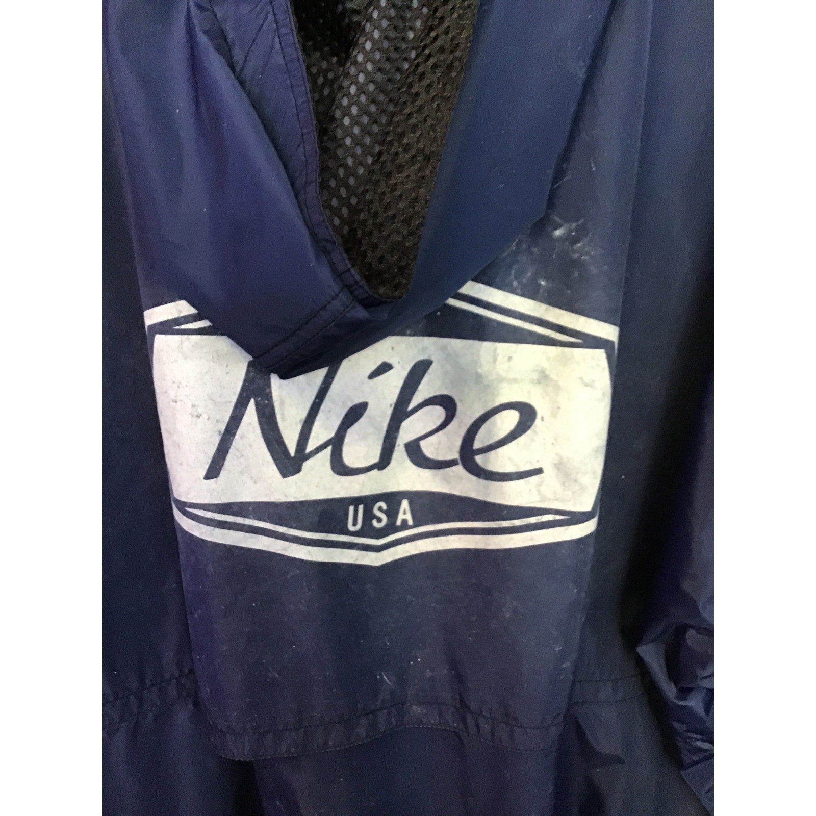 90s NIKE Jacket Football USA Soccer Hooded Coat Windbreaker Blue Full Zip XL
