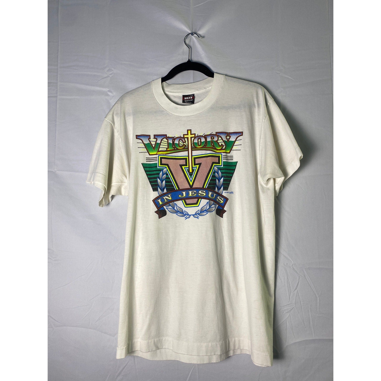 Fruit of the Loom VICTORY IN JESUS Tee Shirt Crew Neck Adult Size XL