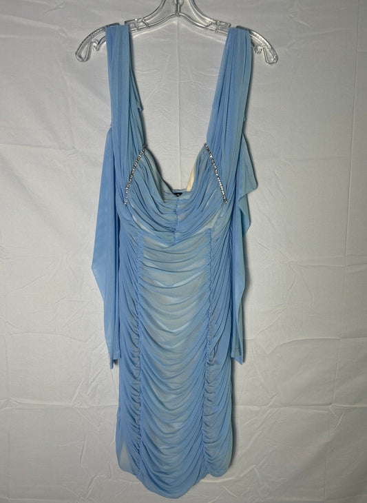 Fashion Nova Baby Blue Ella After Party Ruched Mini Dress Women's Size 2XL