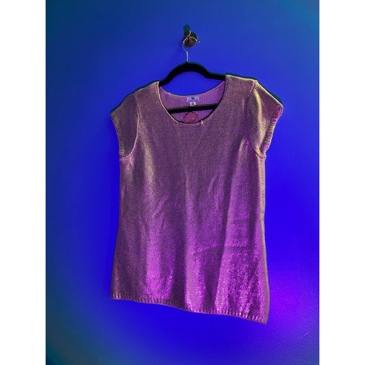 Worthington Gold Metallic Short Sleeve Sweater Round Neck Women's Size Large