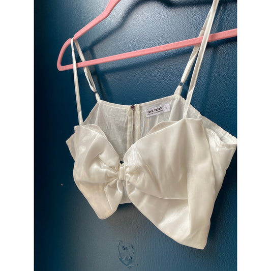 12th Tribe Iridescent White Bow Crop Top Back Zip Womens Size Small NWT