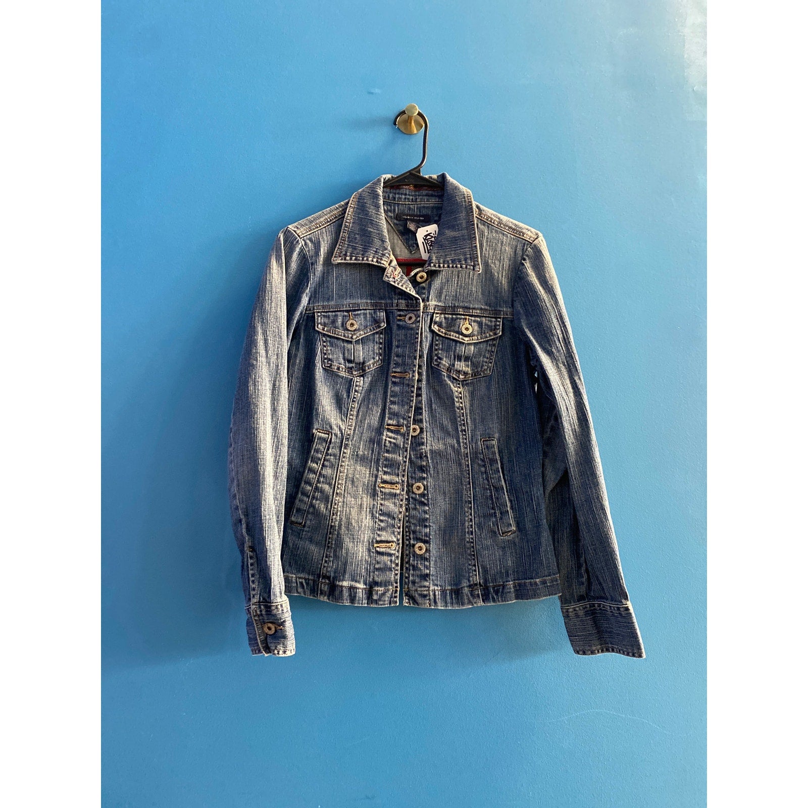 Tommy Hilfiger Button Up Blue Jean Jacket Chest Pockets Women's Size Medium