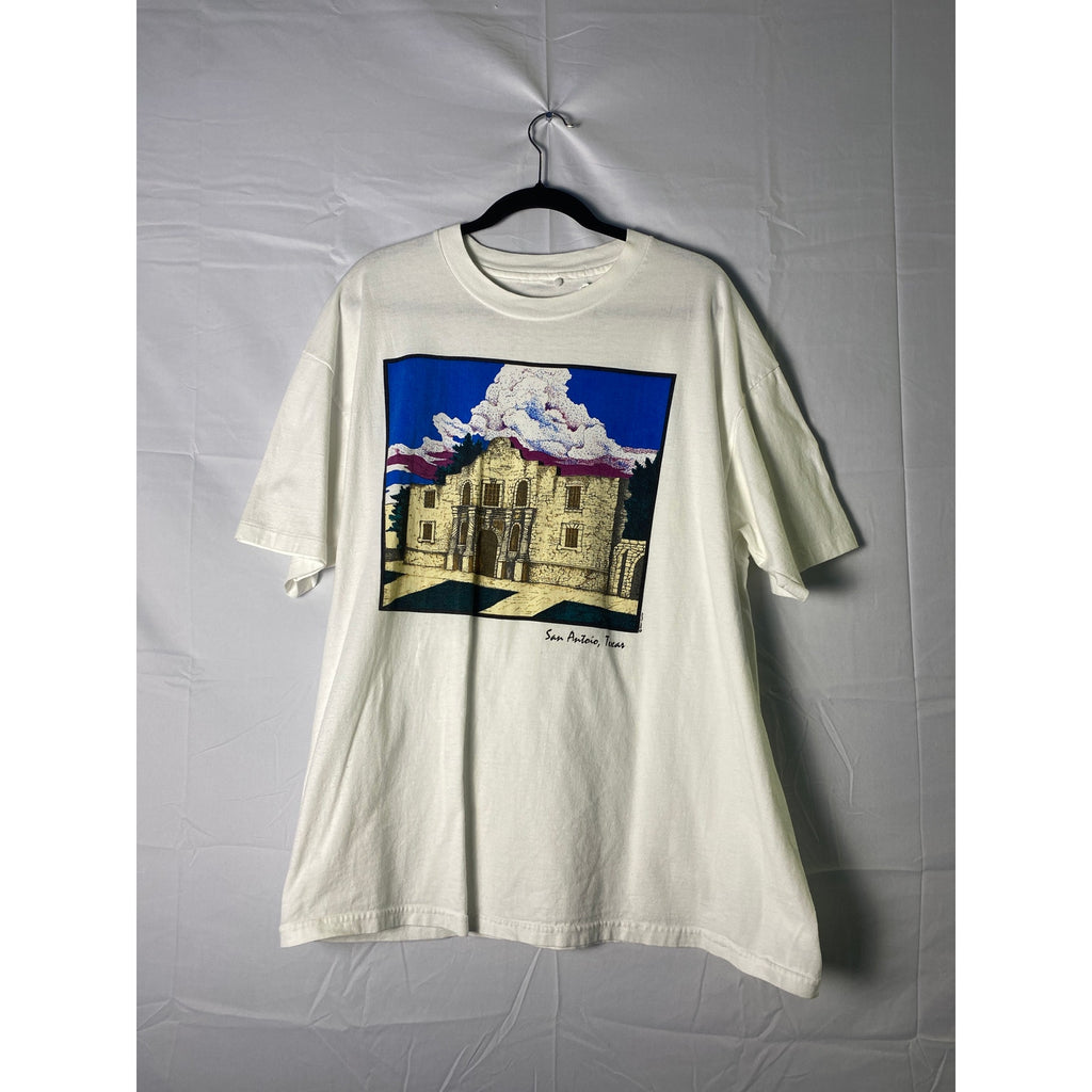 The Alamo Art San Antonio, Texas Castle White Tee Shirt Men's Size XL