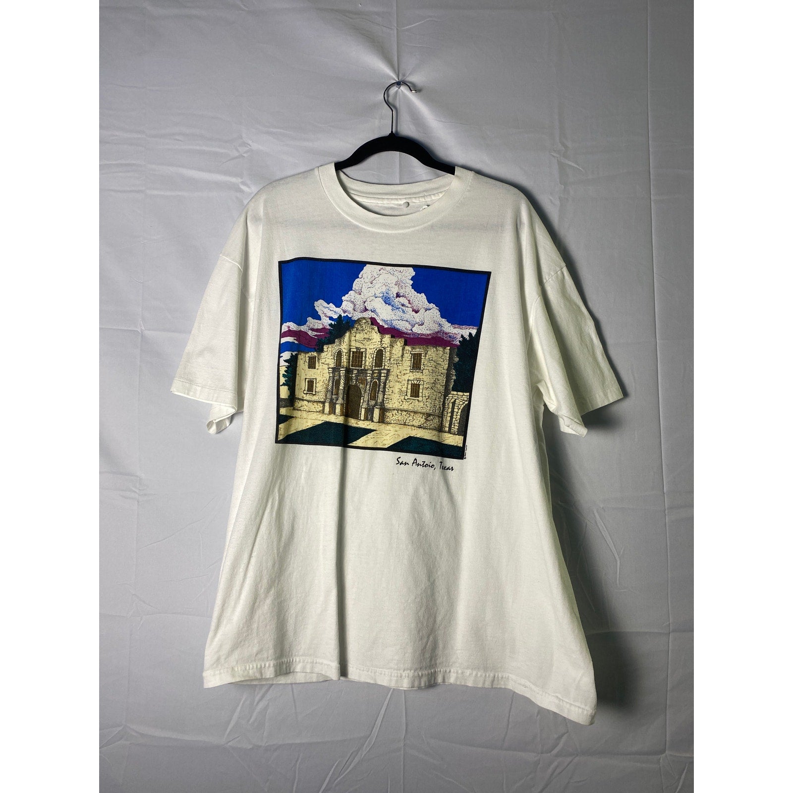 The Alamo Art San Antonio, Texas Castle White Tee Shirt Men's Size XL