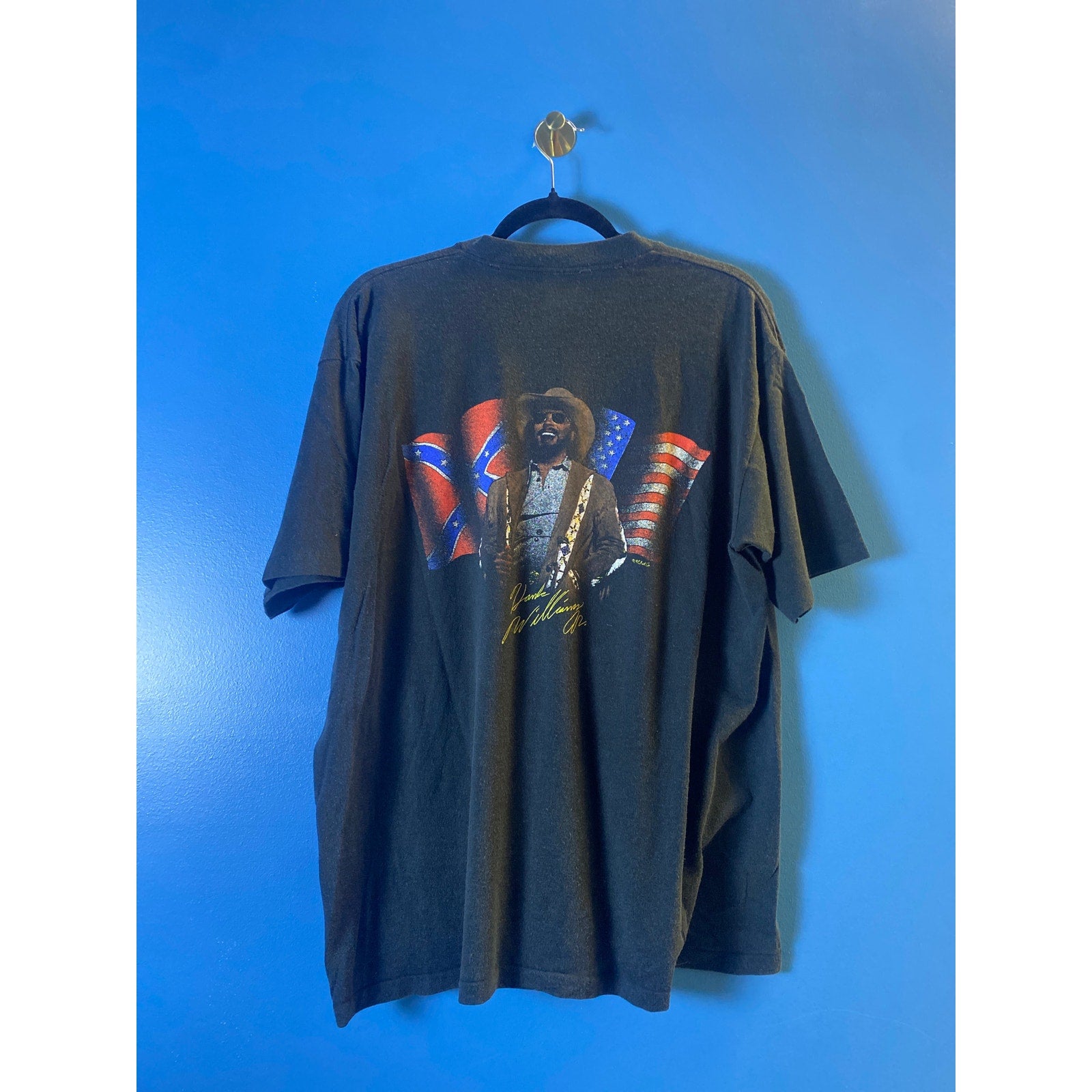 Vintage 80s Hank Williams Jr USA Flag Band Shirt Graphic Print Men's Size XL
