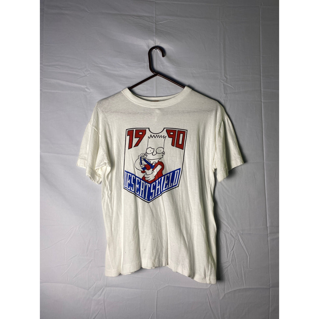 Vintage 1990s Gulf War Bart Simpson Desert Shield White T-shirt Women's Medium