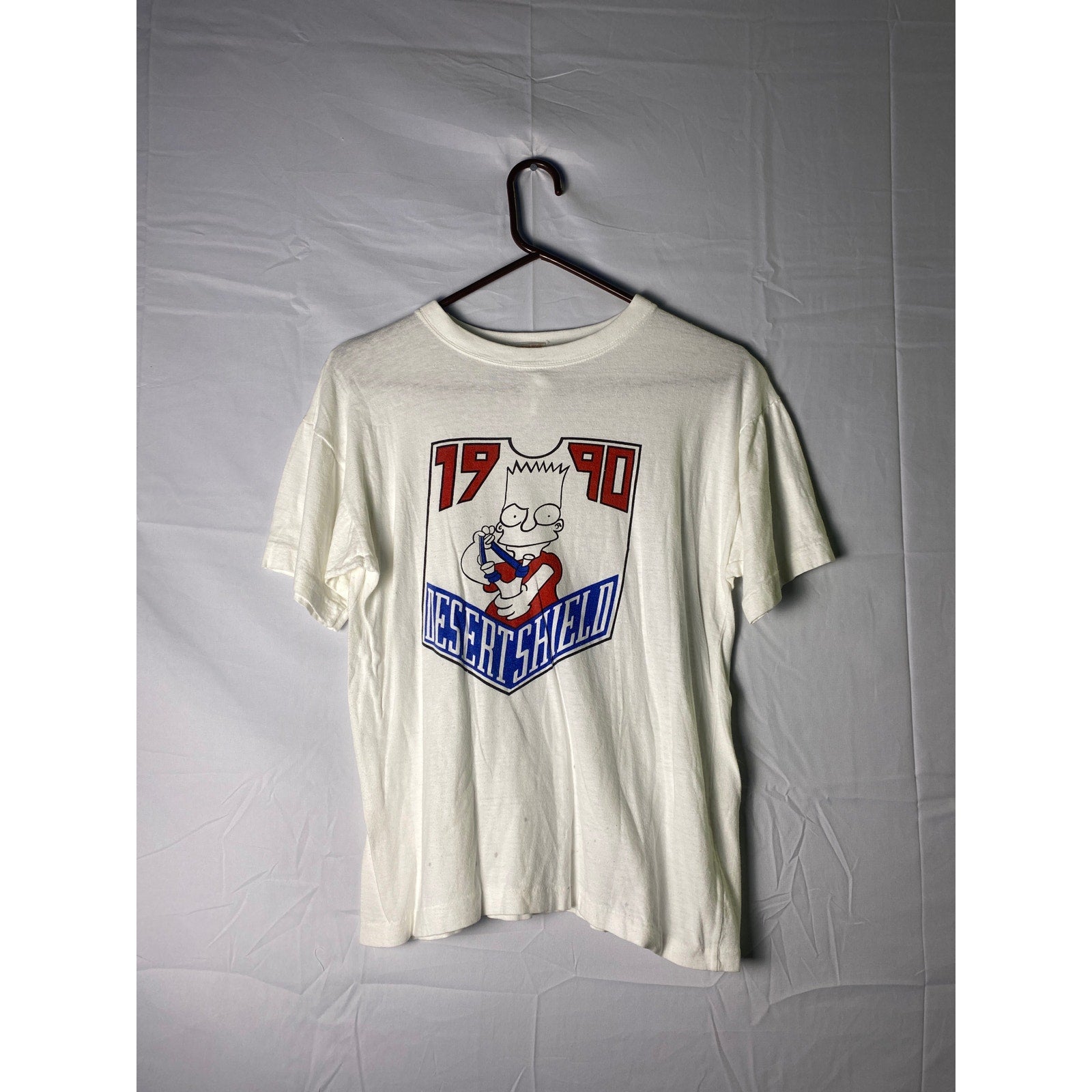 Vintage 1990s Gulf War Bart Simpson Desert Shield White T-shirt Women's Medium