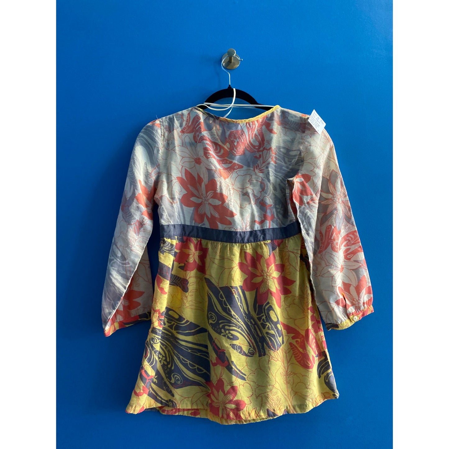 Y2K Esprit Yellow Orange Groovy Floral Cotton Voile Babydoll Top Women's Size 4