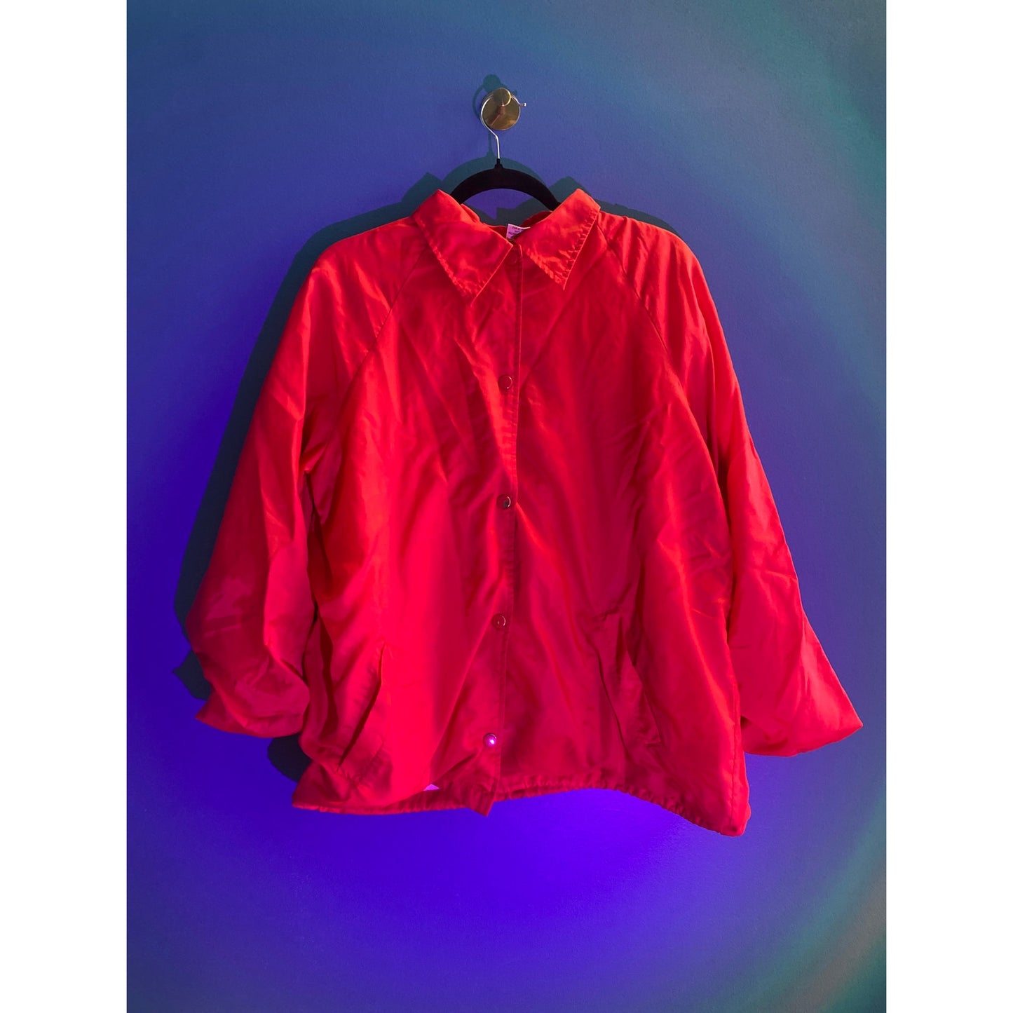 Vintage Sears Red Button Up Red Satin Bomber Jacket Men's Size XL