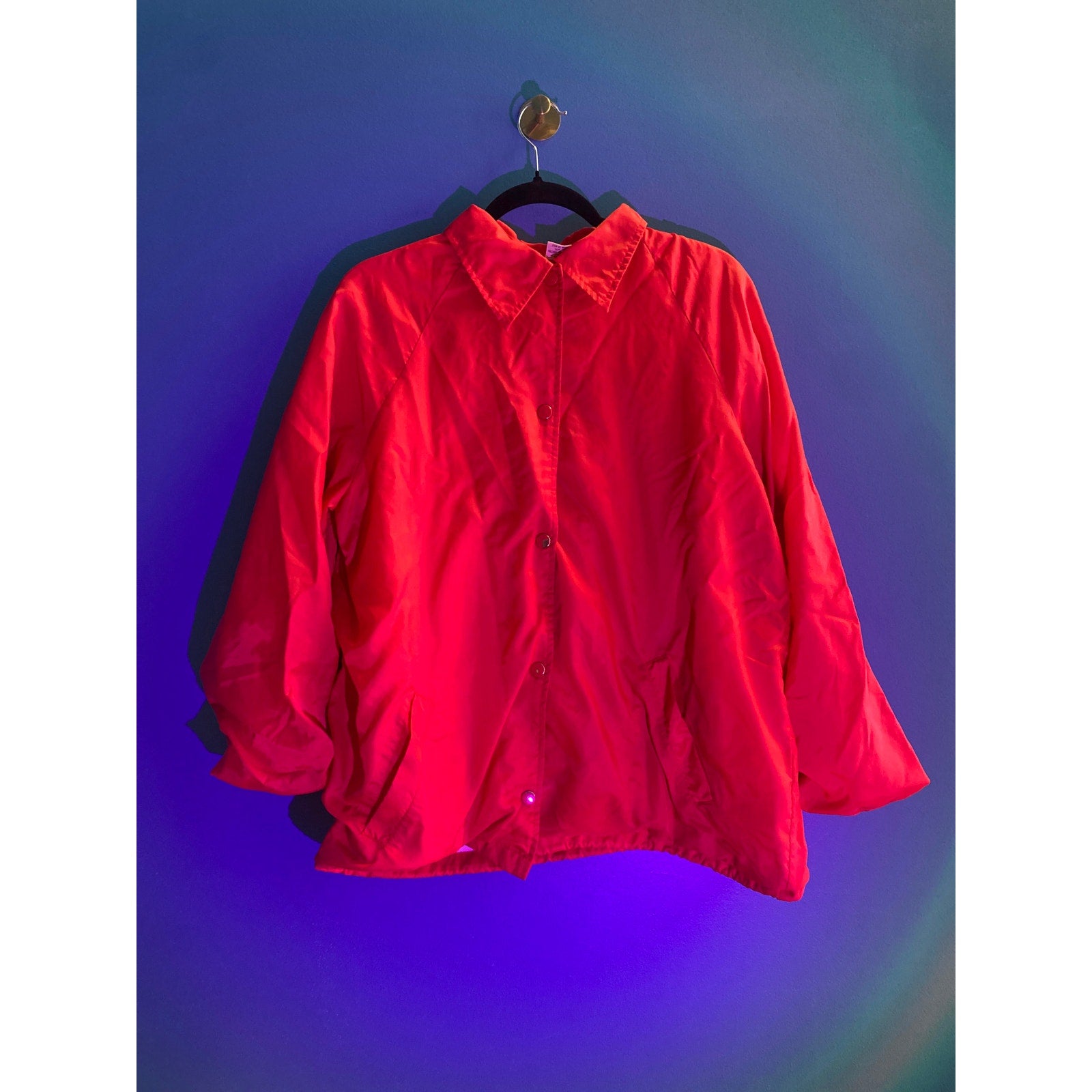 Vintage Sears Red Button Up Red Satin Bomber Jacket Men's Size XL