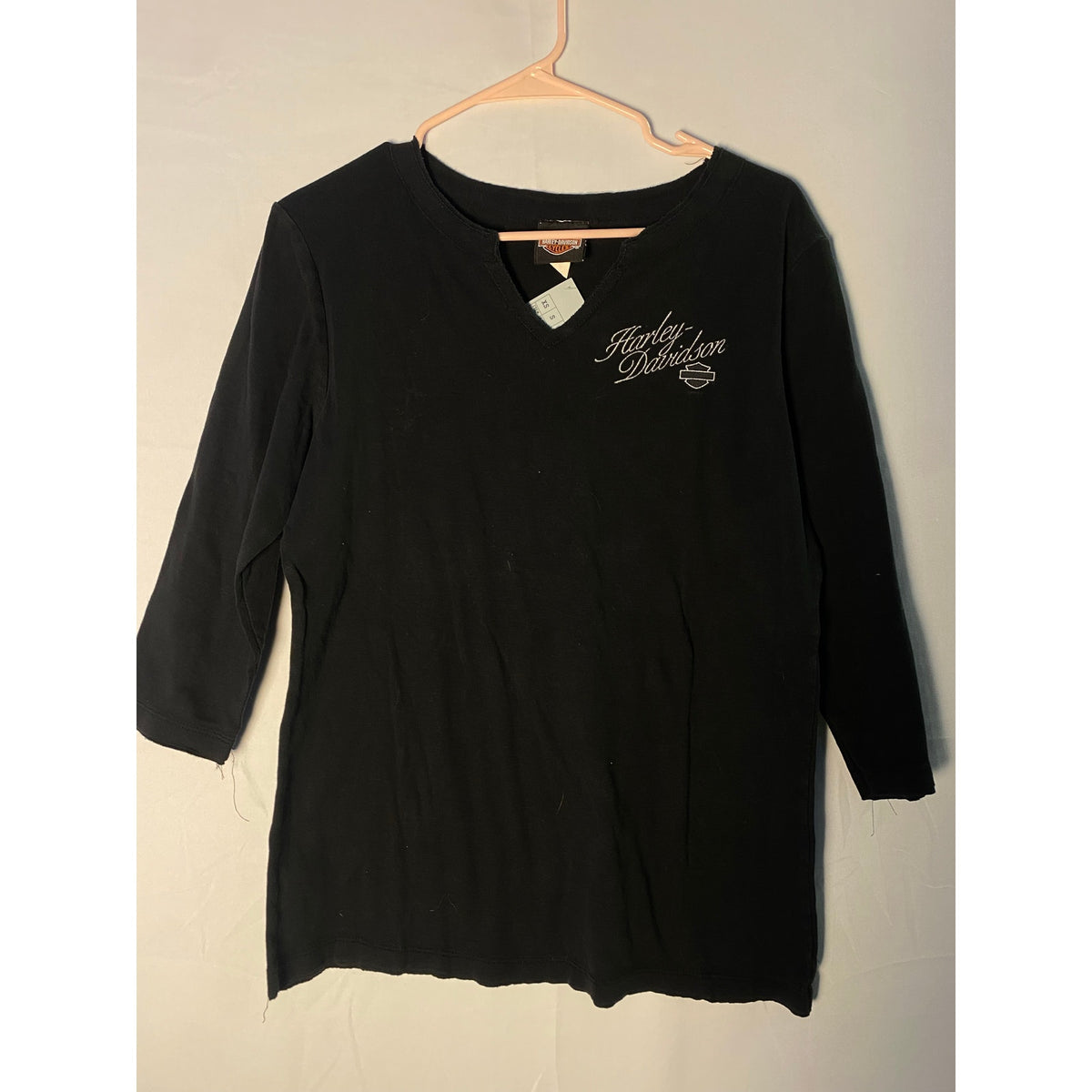 Harley Davidson Mann's Coumbus,IN &nbsp;V-neck Black Shirt 3/4 Sleeve Women's Size XL