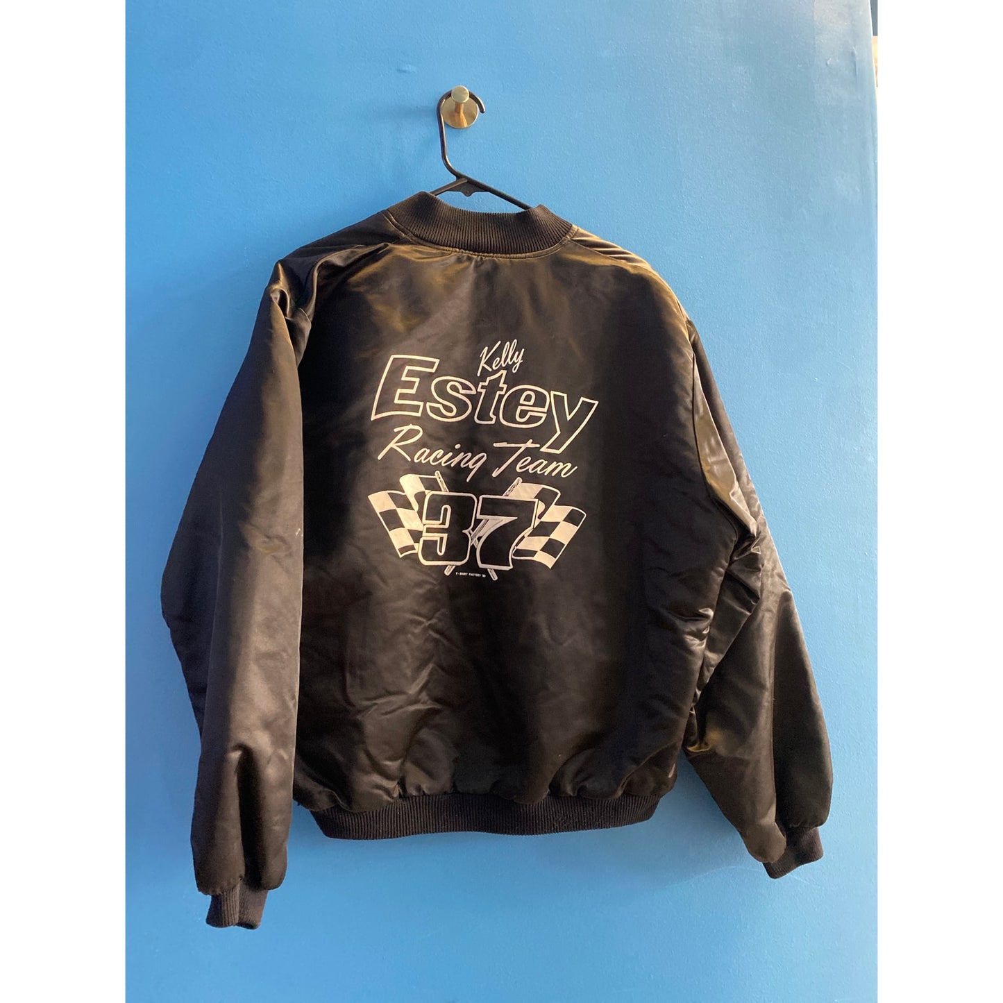 Birdie Button Snap Black Bomber Jacket Kelly Estey Racing Team #37 Men's Large