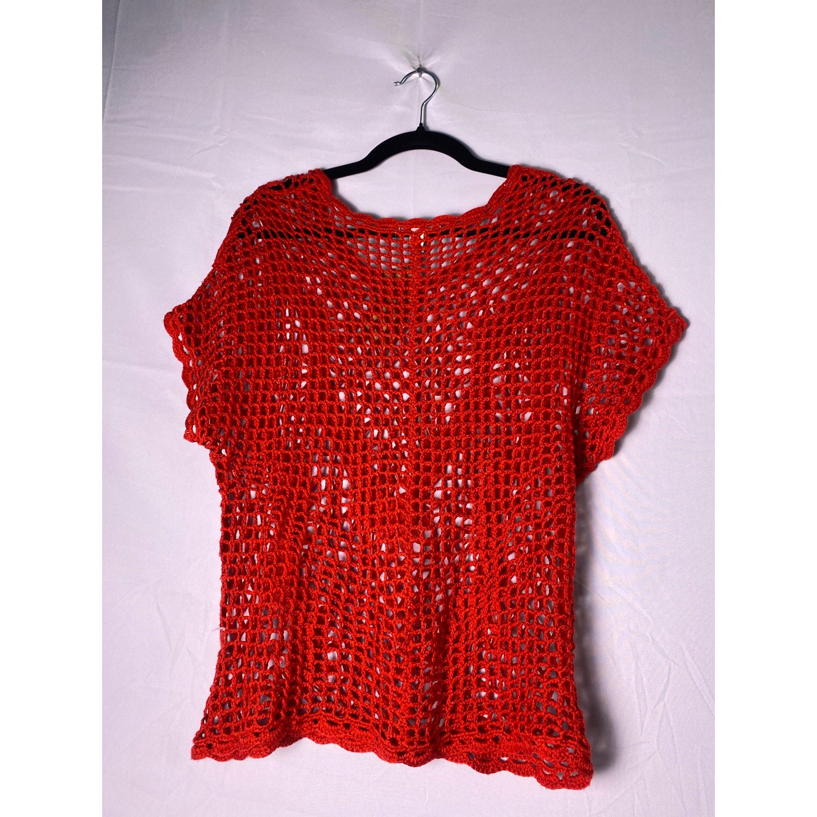 DressBarn Red Crochet Short Sleeve Top Women's Size Small