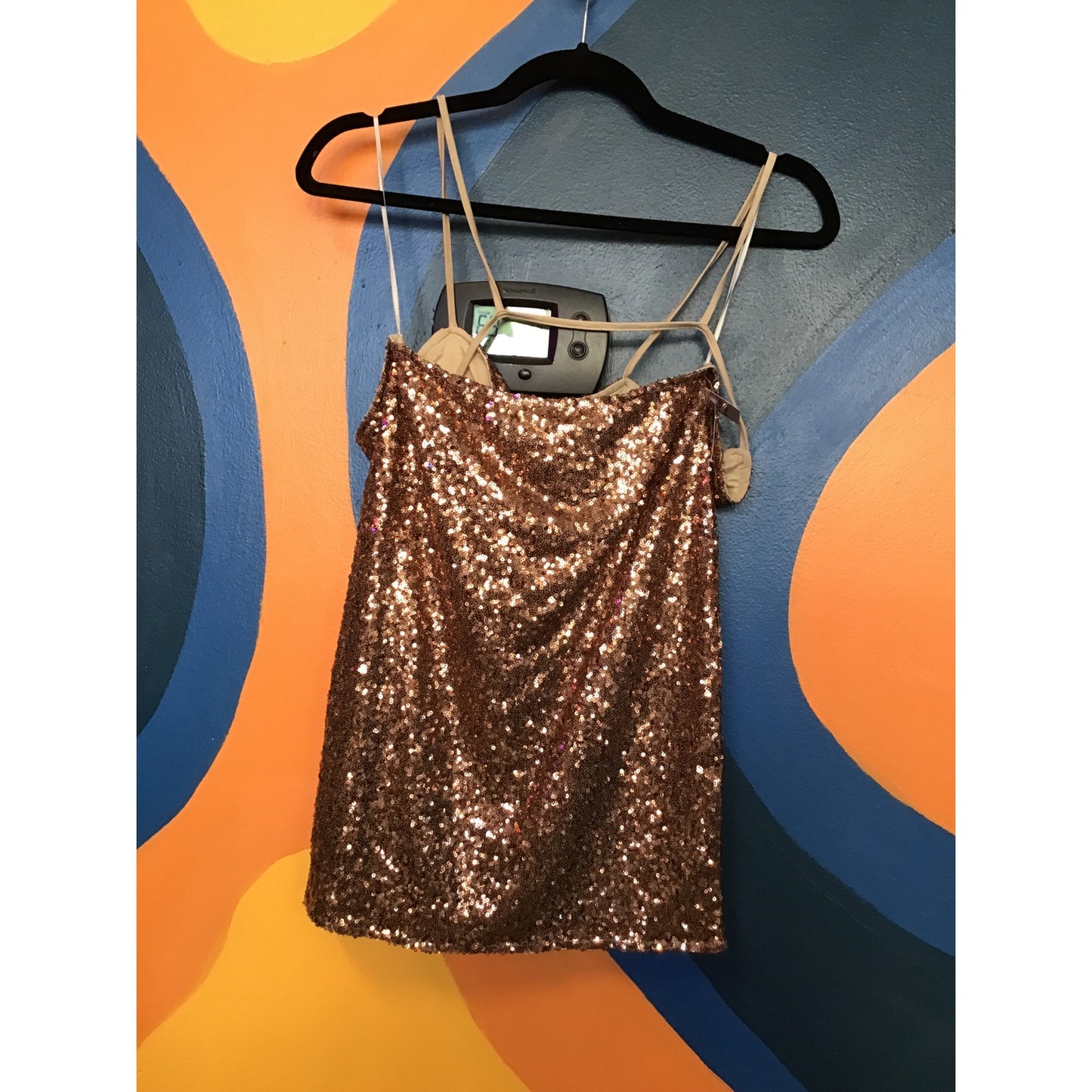 Bear Dance Rose Gold Sequin Bodycon Mini Dress Women's Size Medium