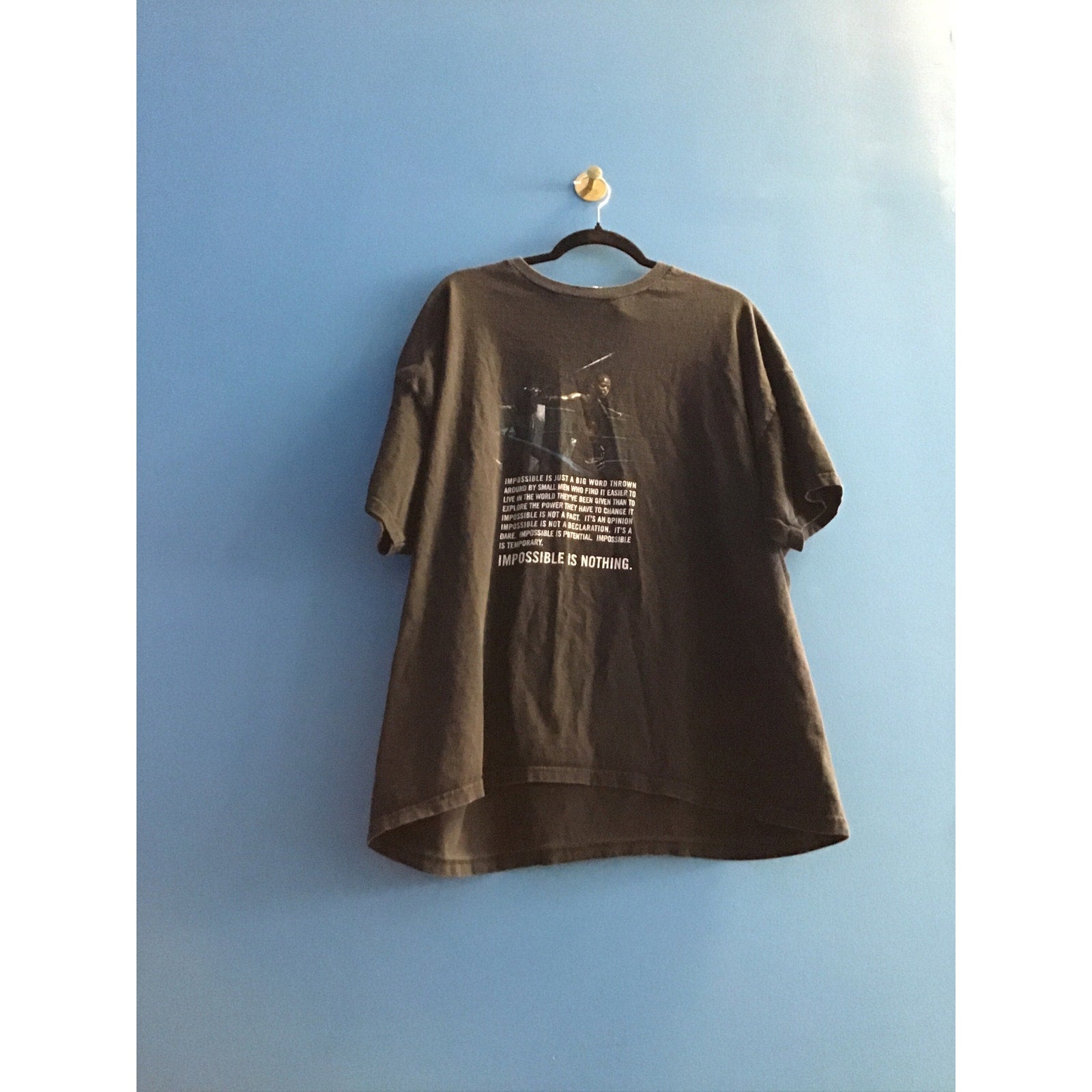 Vintage Adidas IMPOSSIBLE IS NOTHING Quote Print Black Shirt Adult Size 2XL
