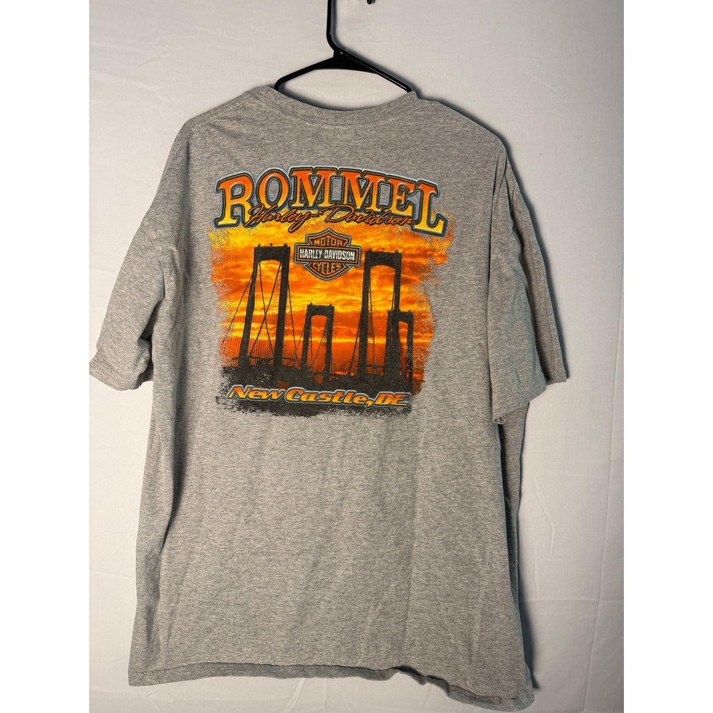 Genuine Harley Davidson ROMMEL New Castle, DE Print Gray Shirt Men's sIZE xl
