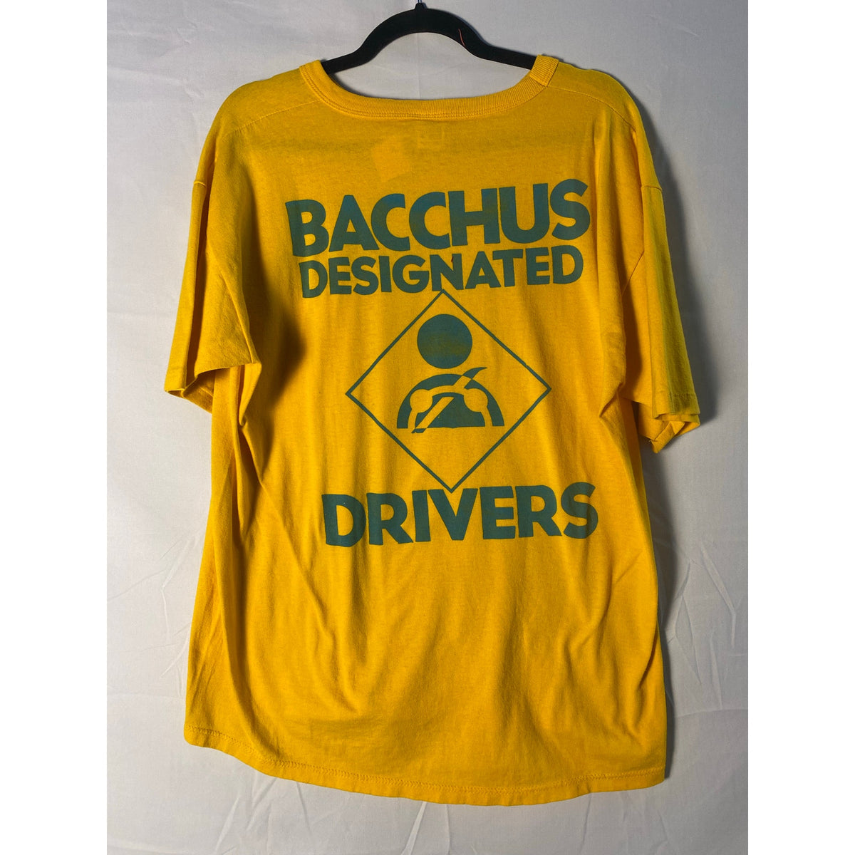 Vintage 1989 Russell Athletic Bacchus Sadd Little 500 Yellow Graphic Shirt Sz XL