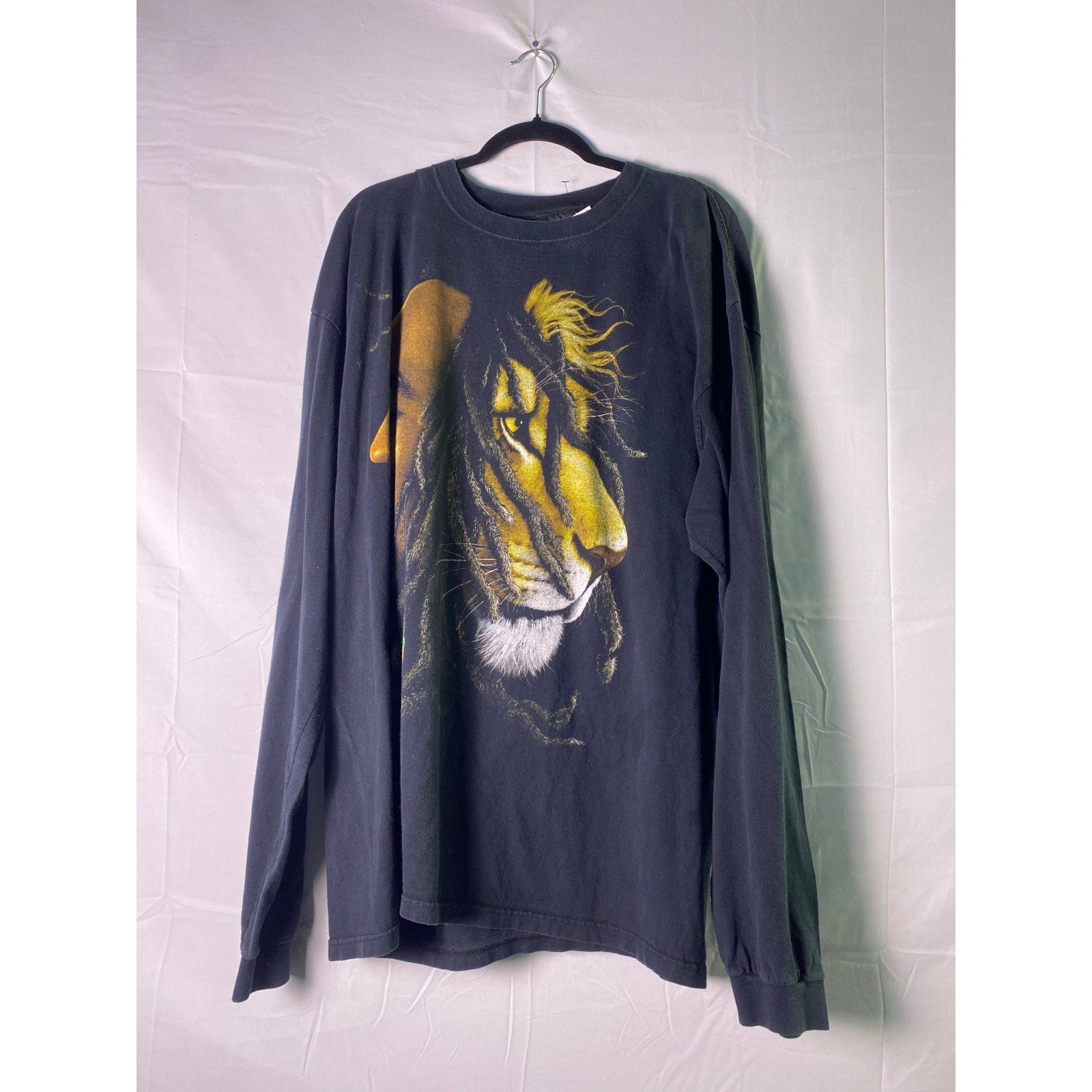 Vintage 90's Lion Bob Marley Graphic Print Black Long Sleeve Shirt Women Size 2X