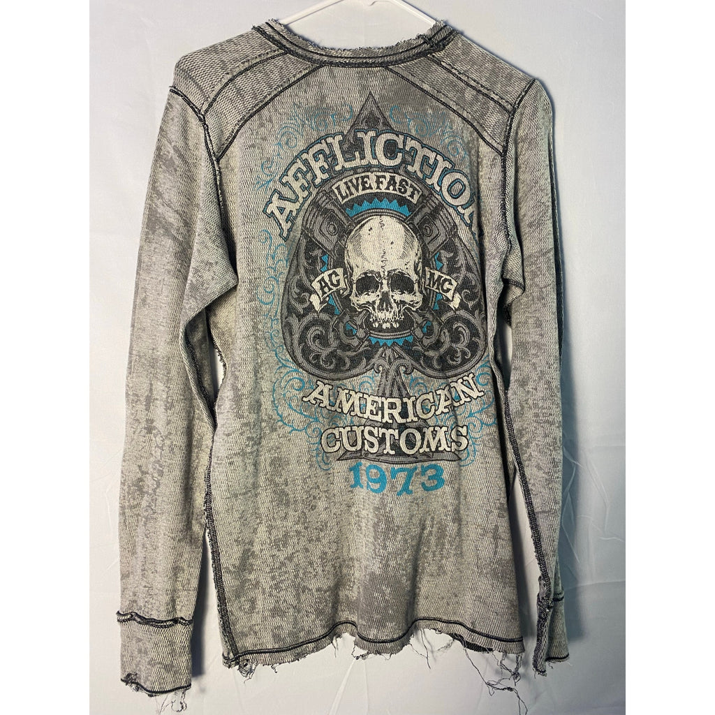 Y2K Affliction American Customs 1973 Distressed Reversible Long Sleeve Shirt M