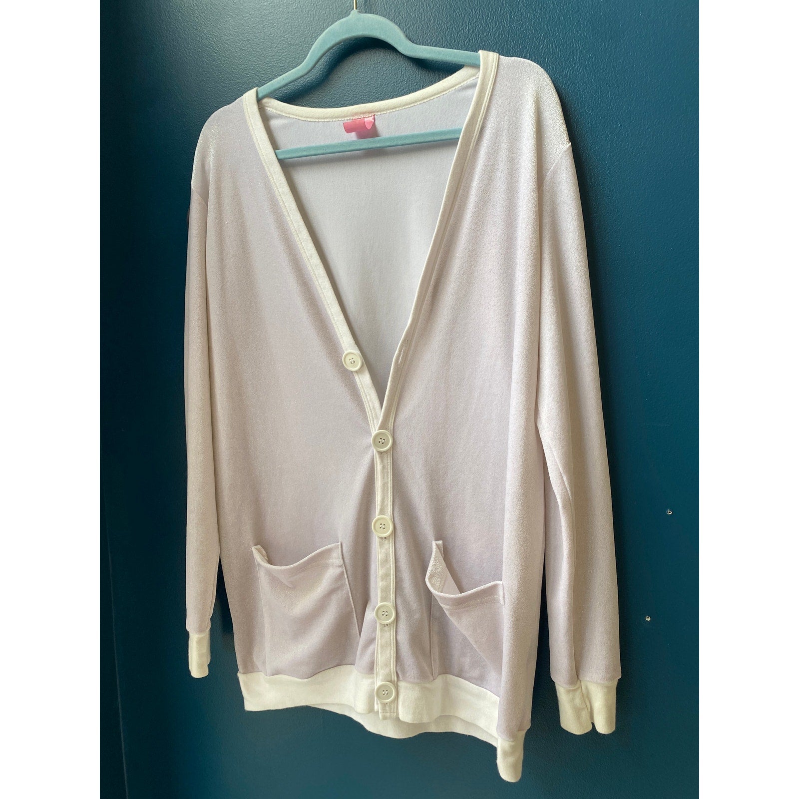 American Apparel Cali Sun Fun Sparkly Velvet Long Cardigan Sweater Pockets M/L