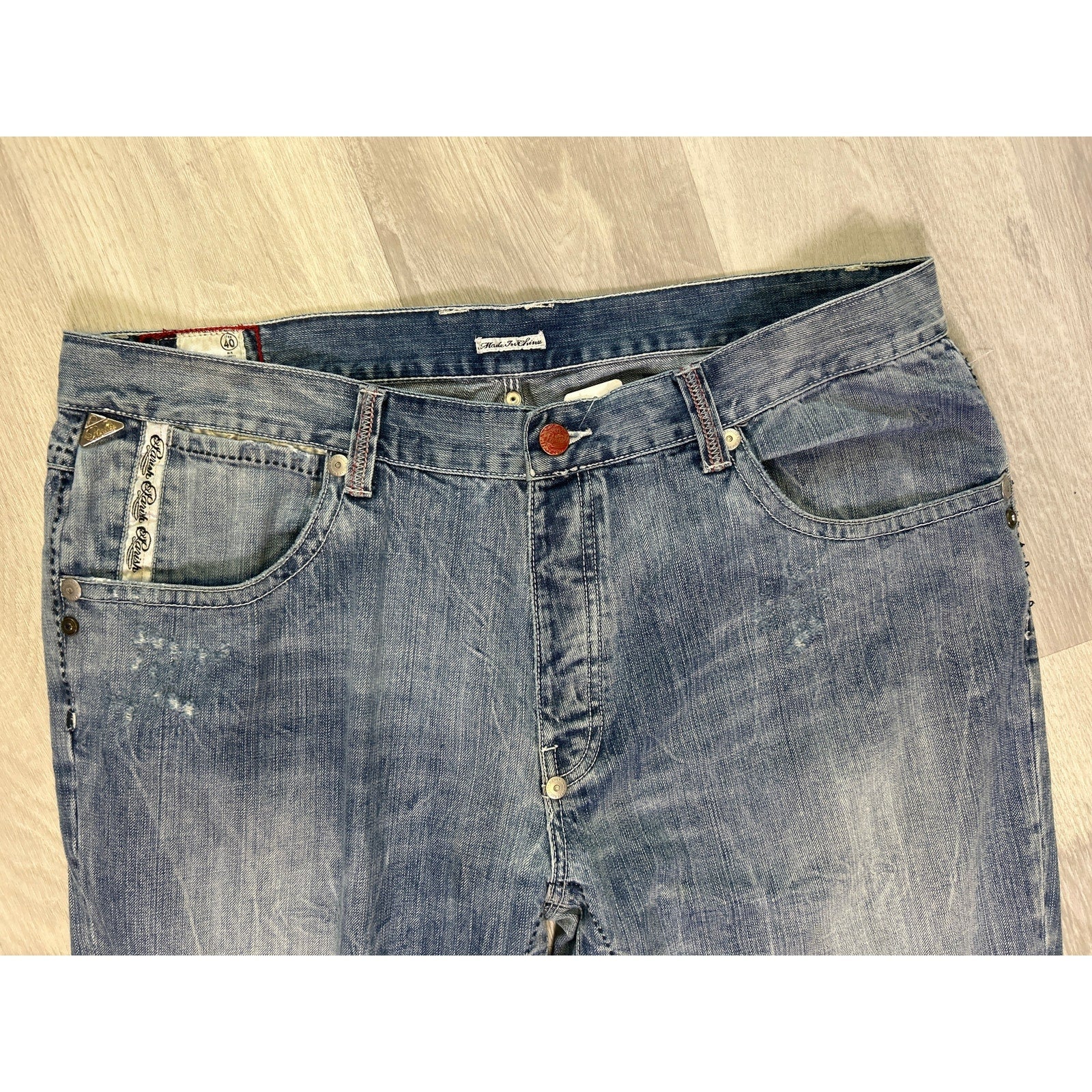 Parish Light Blue Denim Straight Leg Medium Wash 5-Pockets Jeans Mens Size 40/34