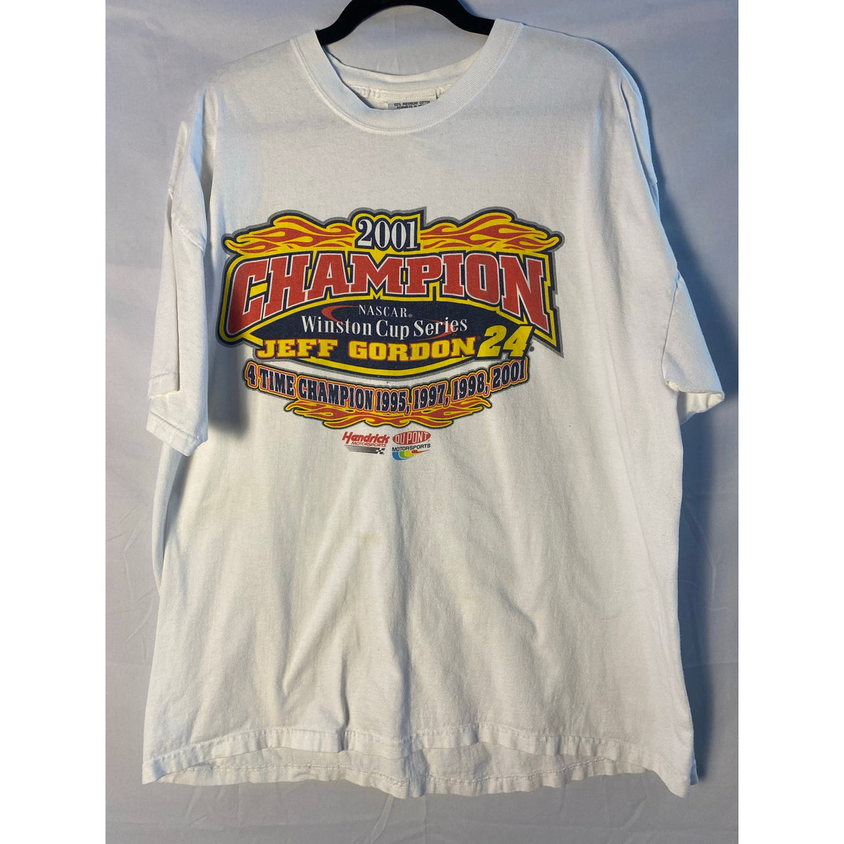 Y2K 2001 Jeff Gordon Championship White NASCAR Racing Graphic White Shirt Large