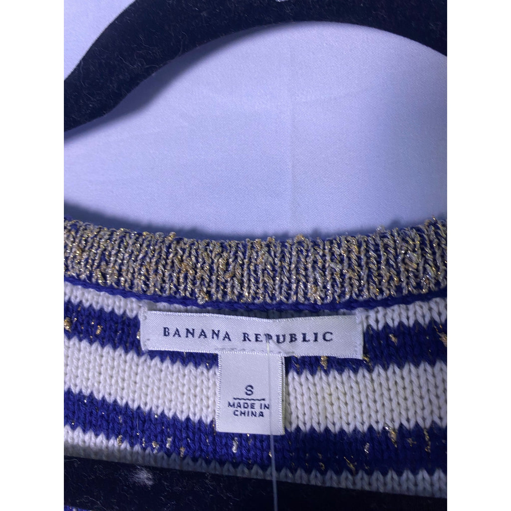 Banana Republic Metallic Blue White Stripes Buttons Cardigan Sweater Women Small