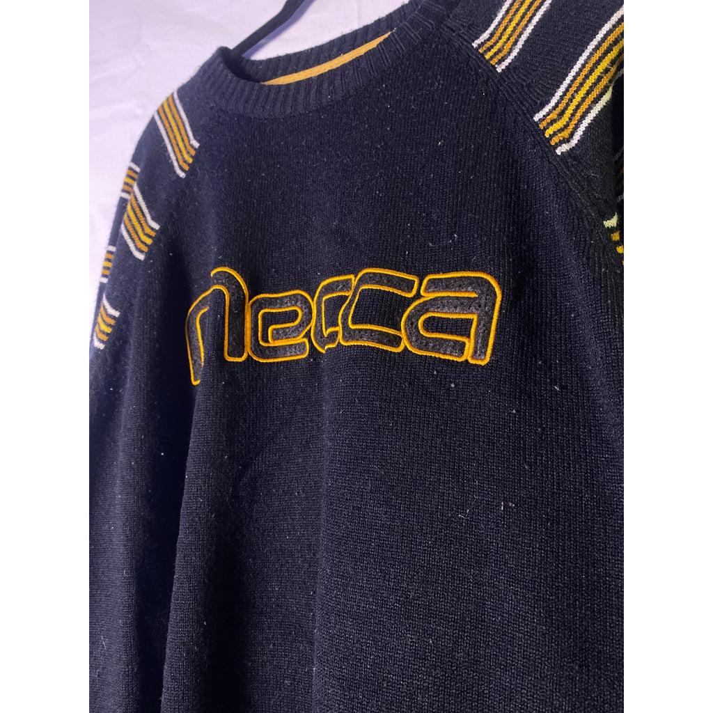Y2K Mecca Crewneck Sweater Yellow White Striped Ribbed Knit Men's Size 3XL
