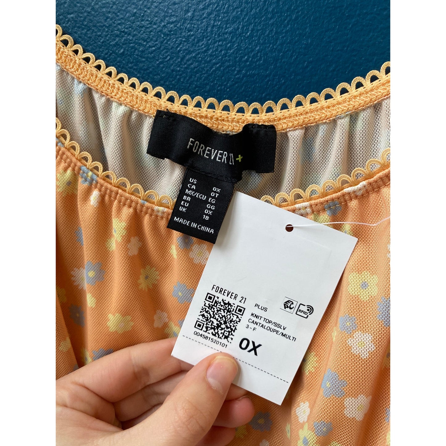 Forever 21 Orange Floral Crop Top Puff Sleeve Women's Size 0X NWT