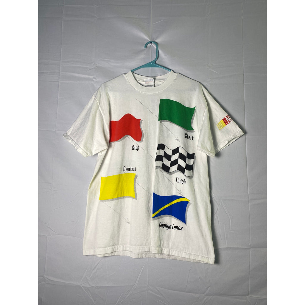Hanes NASCAR Race Flags Start-Stop-Finish etc White Shirt Men's Size Large