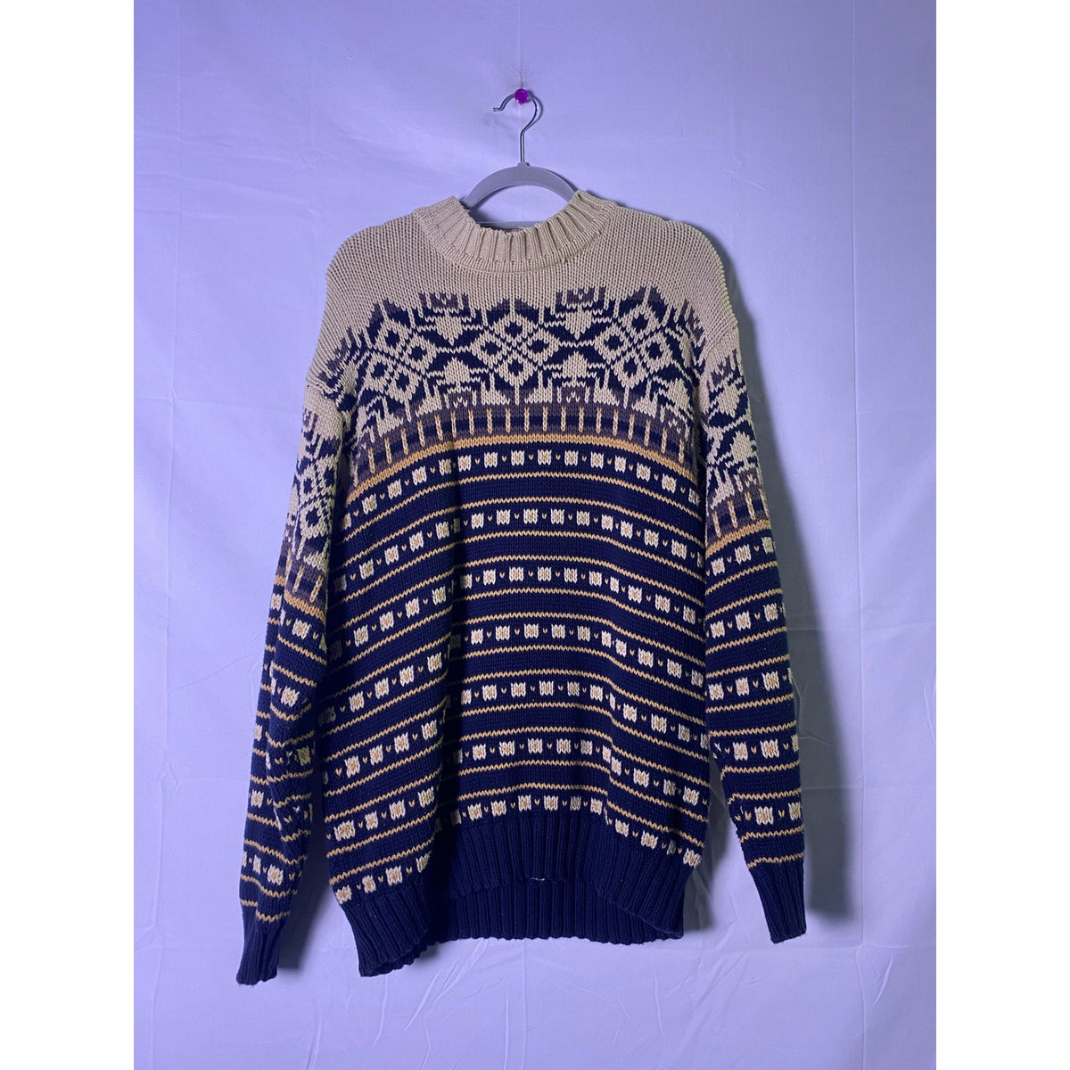 Vintage 90s Eddie Bauer Nordic Knit Chunky Cotton Baggy Sweater Men's Large