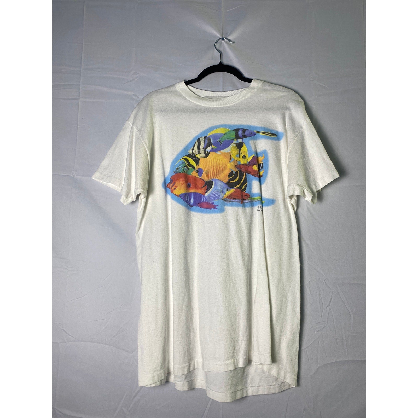 Natural Wonders Different Fishes Ocean Print White Shirt Men's Size Large