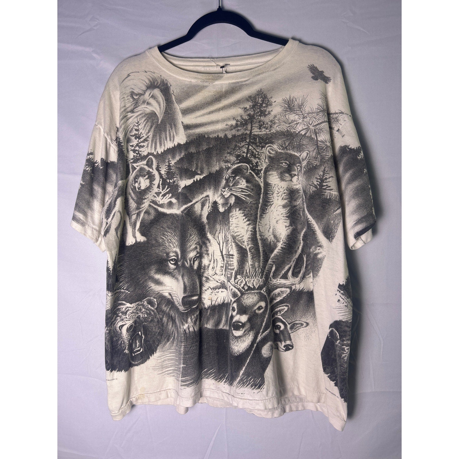 90s Springhill Wildlife Animal Allover Print Black & White T-shirt Men's Size XL