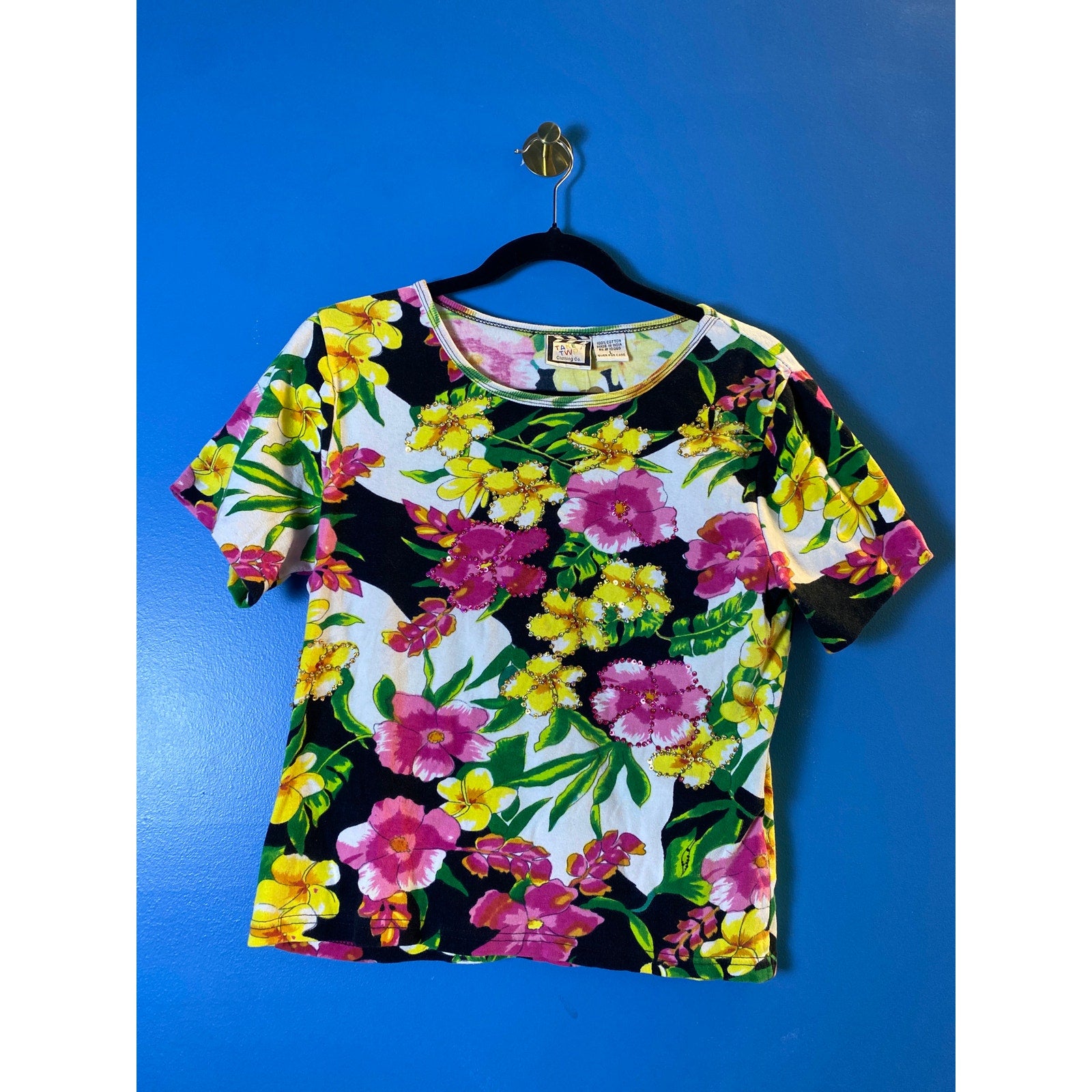 Y2K Take Two Multicolor Floral Beaded Shirt Women's Size Large