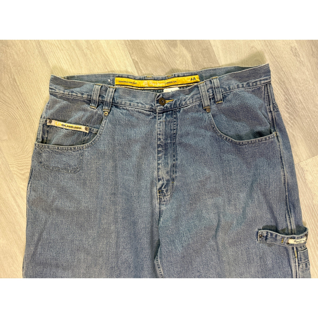 Pepe Jeans Blue Denim Medium Wash Carpenter Jeans Side Pockets Men's Size 40x33